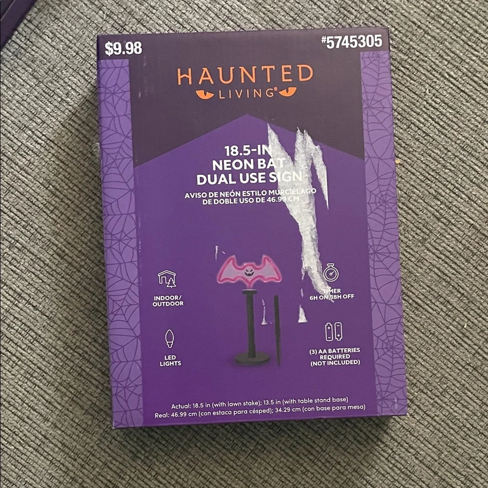 Haunted Living Purple Neon Bat Dual Use Sign